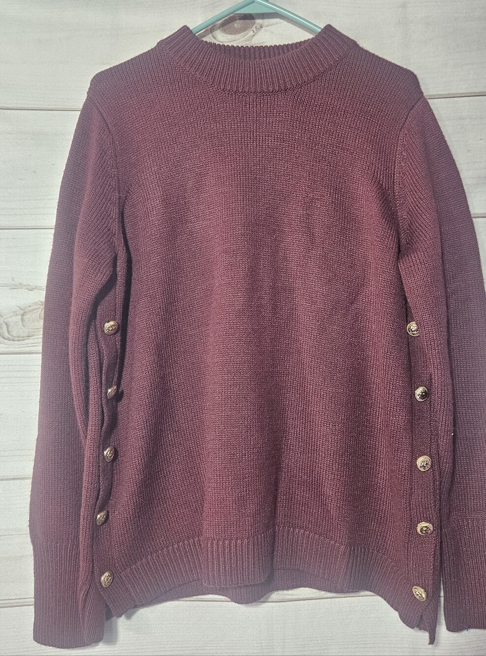 Shop the Mint Burgundy Slouchy Side Button Knit Sweater Large
